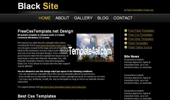 Black Yellow Site Blog CSS Website Template