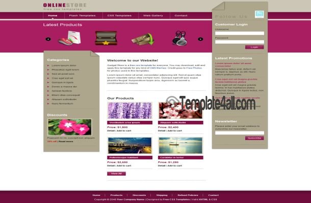 Pink Gadgets Shop CSS Template