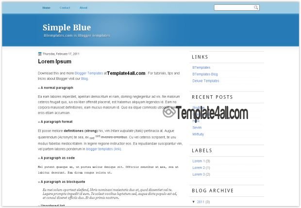 Bleu 2 Simple Blogger Template Free Download