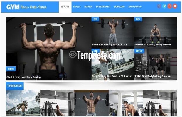 Blue Free Responsive Gym Fitness Blogger Template